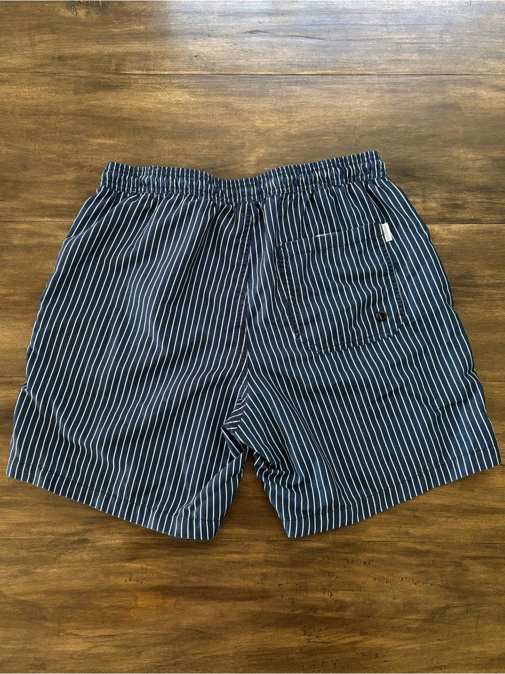 Men’s Maamgic Navy with White Pinstripe Swim Trunks. Size L
